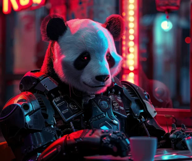 Half robot panda